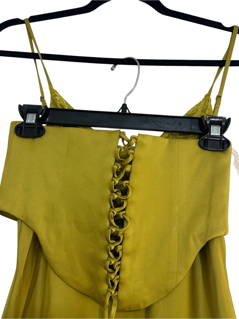 NEW House of CB Salma Olive Green Lace Trim Satin Corset Slip Dress, Medium - Picture 7 of 13